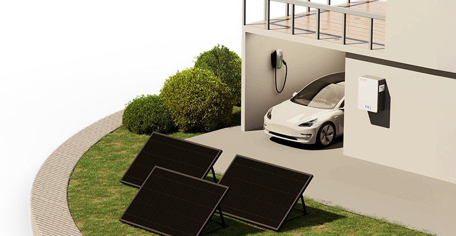 A white car is charged through a Rack-Mounted LFP Energy Storage Battery Pack