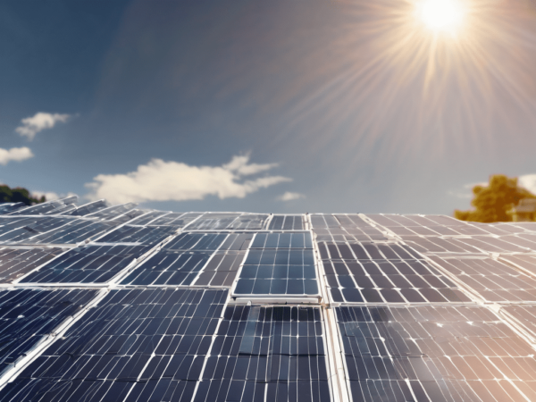Solar panels hang from the rooftop