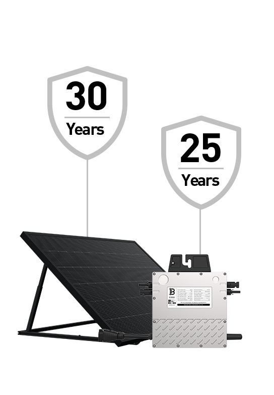 two shield icons connected to a black solar panel and a silver box-like device, representing security measures in a solar panel setup.