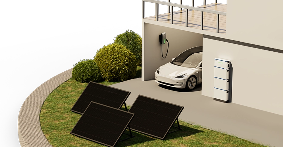 A small white house with solar panels on its roof
