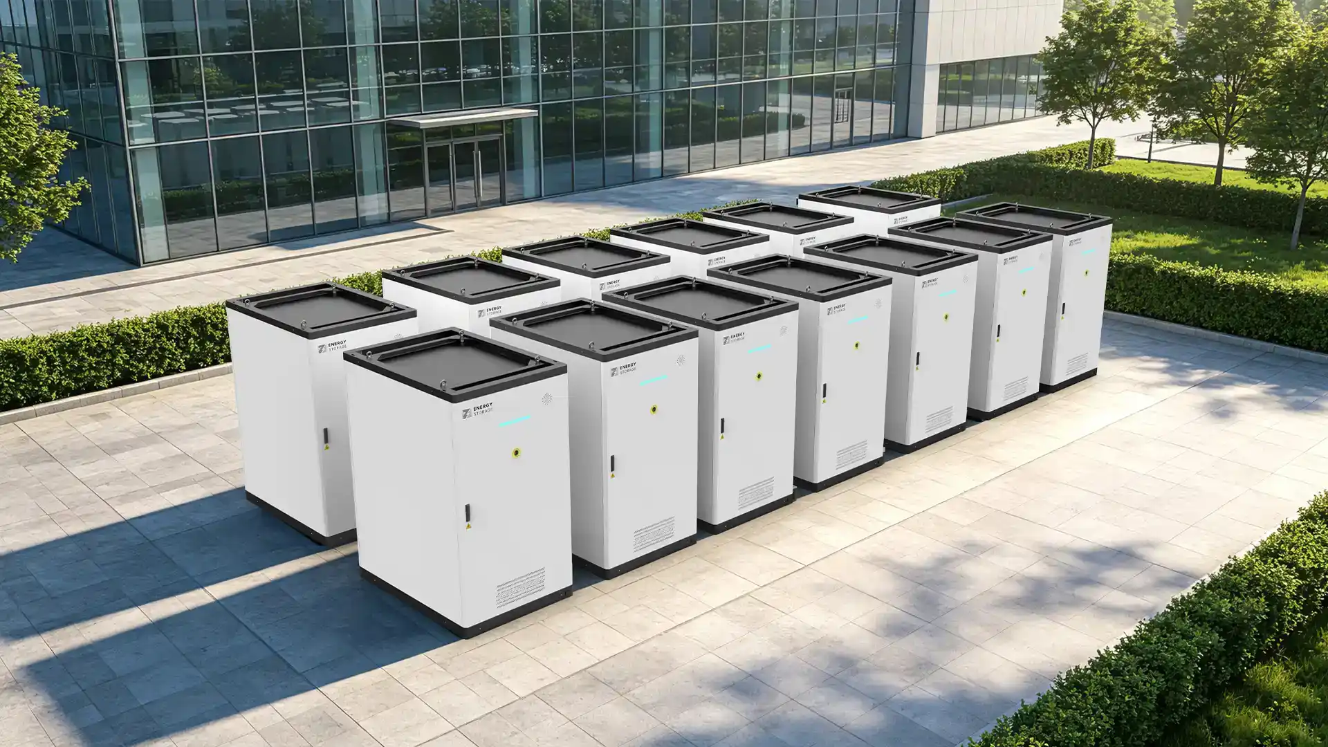 PVB modular outdoor battery storage cabinet array for commercial energy storage projects